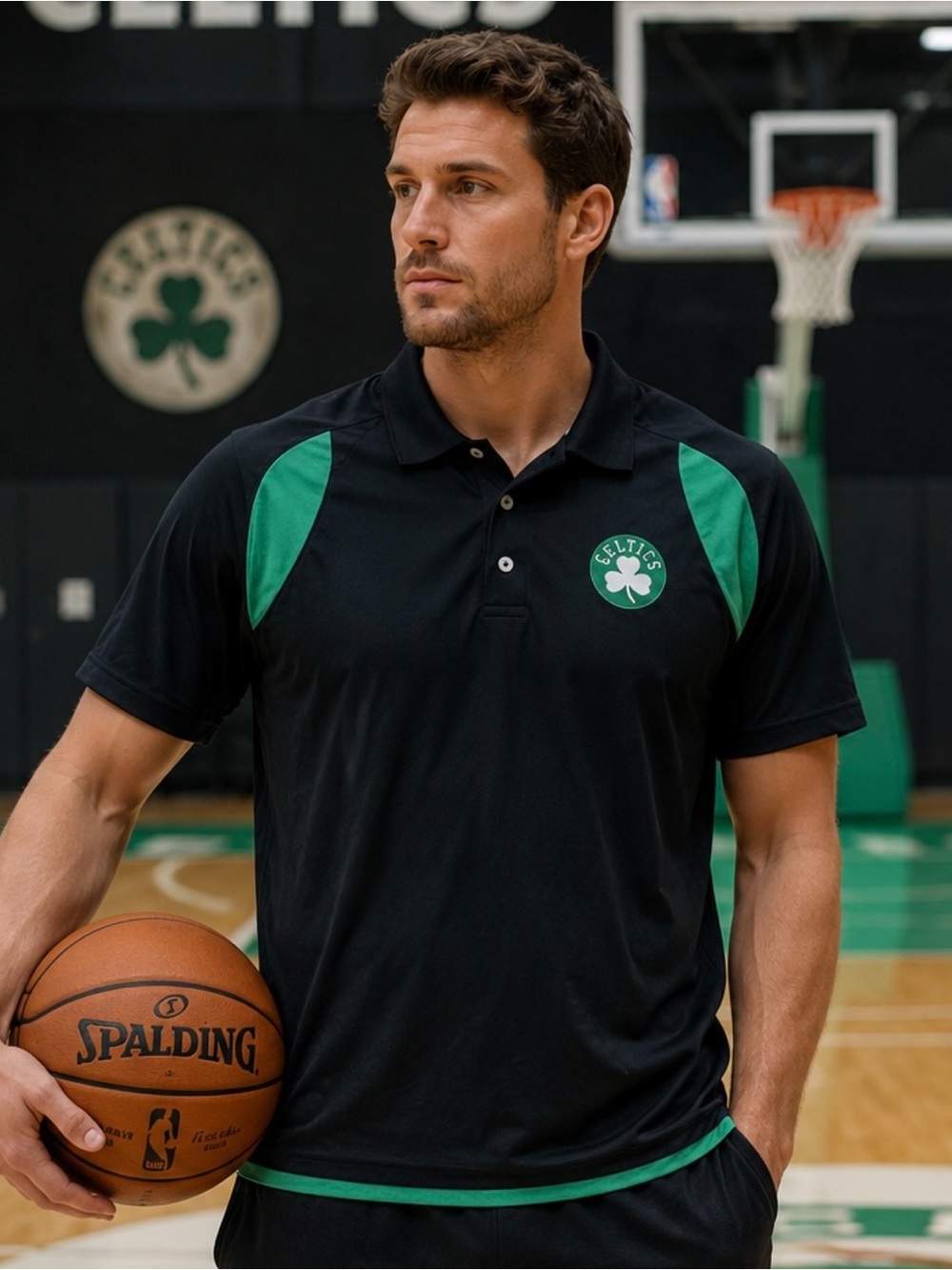 NBA Boston Celtics Men’s XXL Black Green Polo Shirt Team Apparel Sporty Athletic
